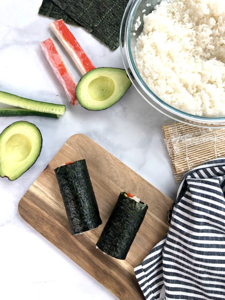 sushi rolls cut in half