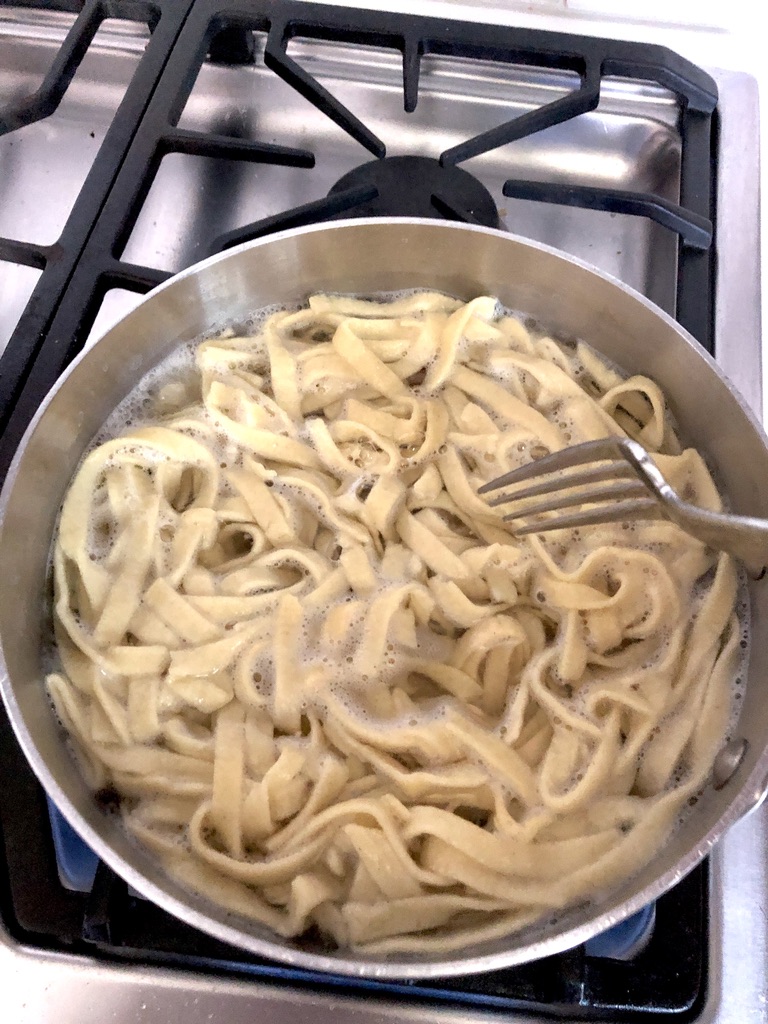 Boiling homemade gluten-free noodles in water