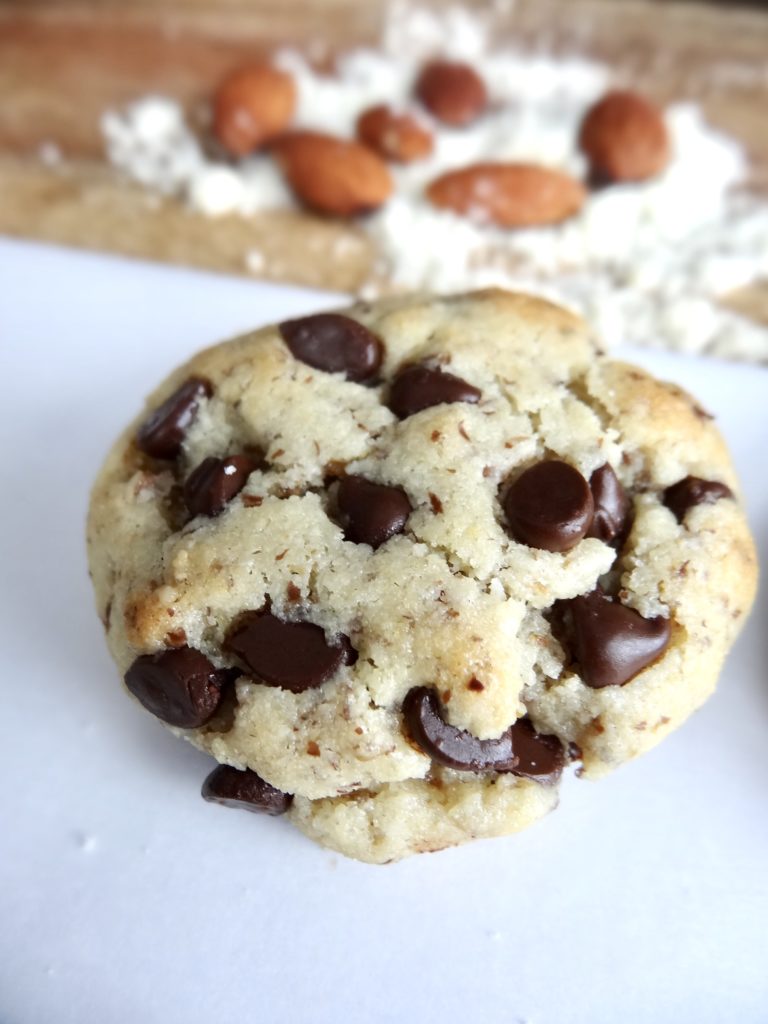 Tons of chocolate chips inside the almond flour cookies