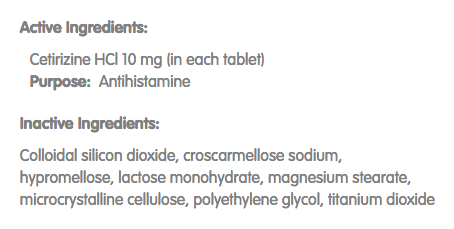 Zyrtec ingredient list