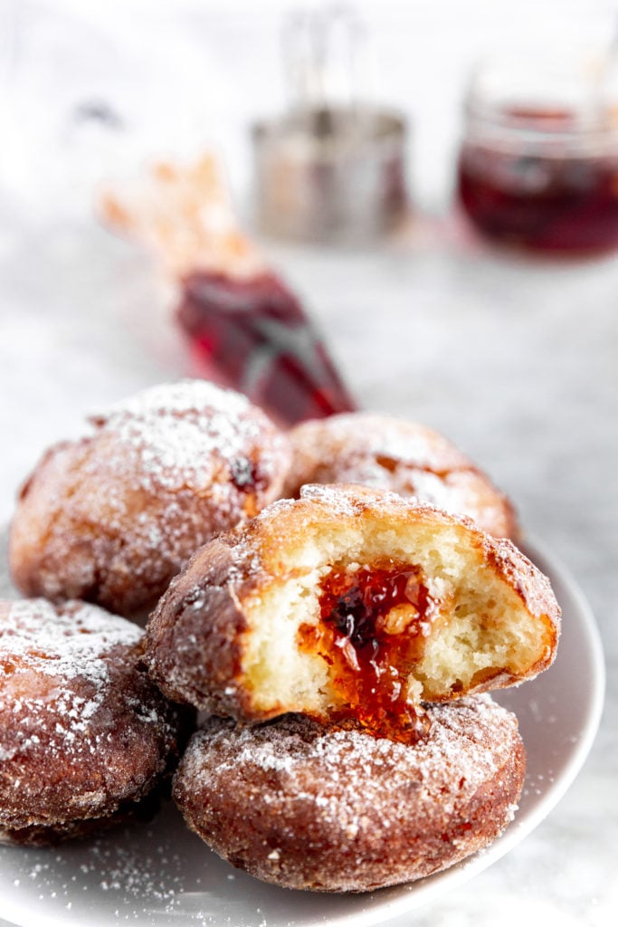 jelly oozing out of gluten-free sufganiyot