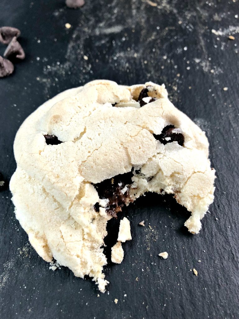 Meringue cookie with bite taken out of it