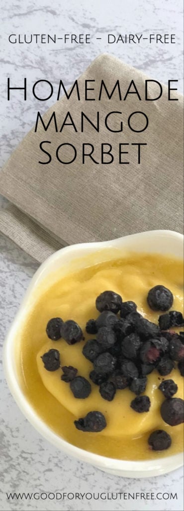 Homemade Mango Sorbet Recipe - Good For You Gluten Free #mangosorbet #nutrininja #mango #bai #glutenfreerecipes #dairyfreerecipe