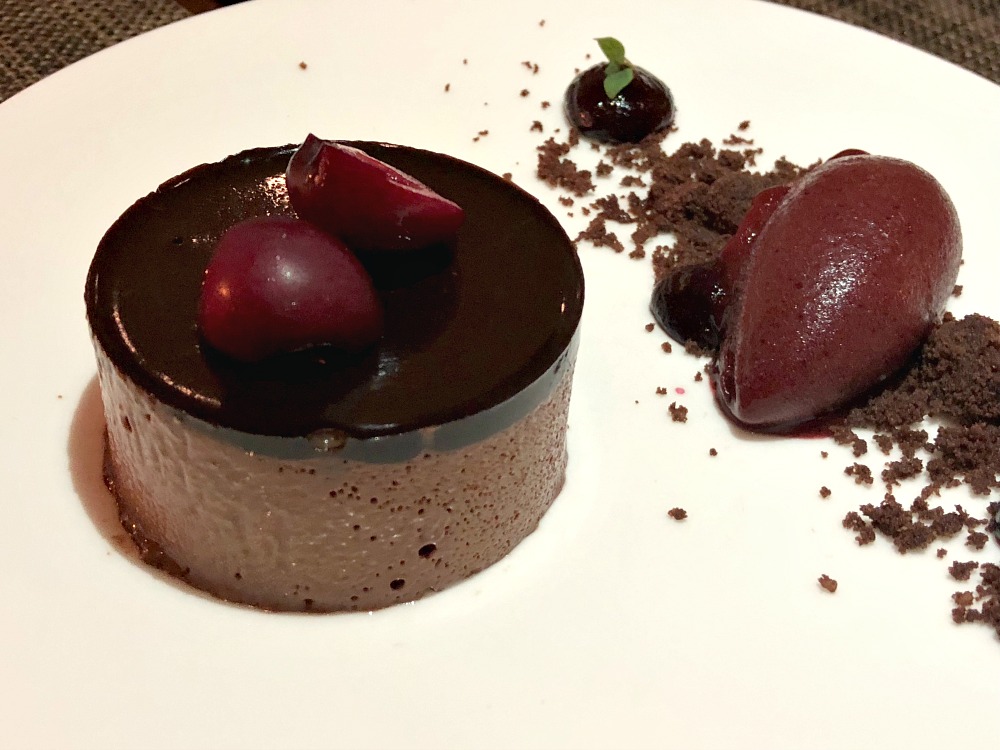 Chocolate mousse dessert at Indigo gluten-free restaurant in London