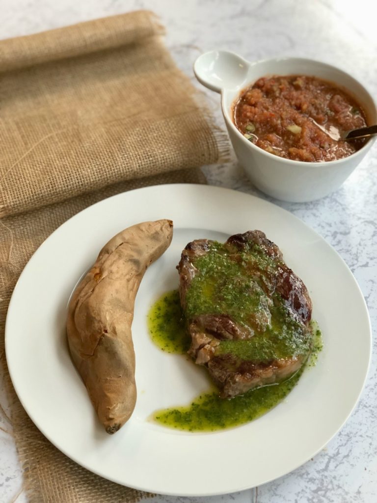 Whole 30 Recipe - Grilled steak with chimichurri sauce and sweet potato