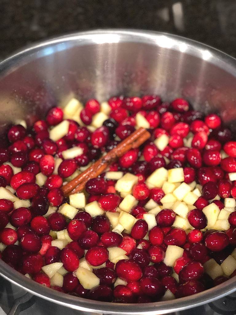 Thanksgiving Cranberry sauce in a pot ready to cook