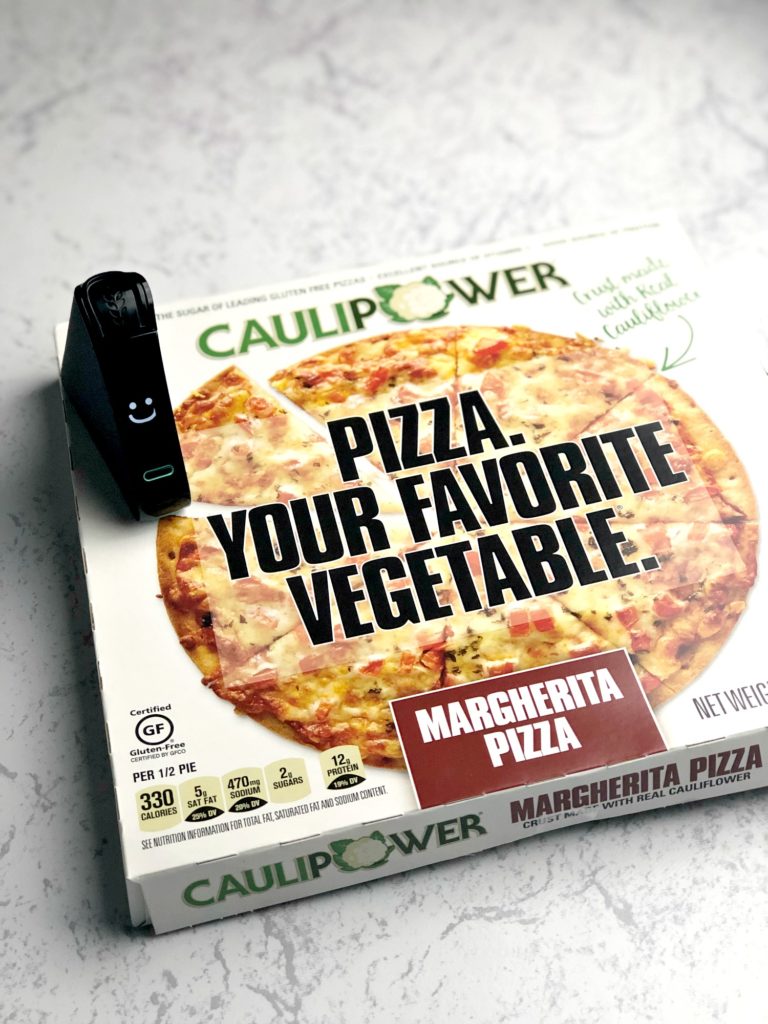 Caulipower Margherita pizza box with Nima Sensor smile