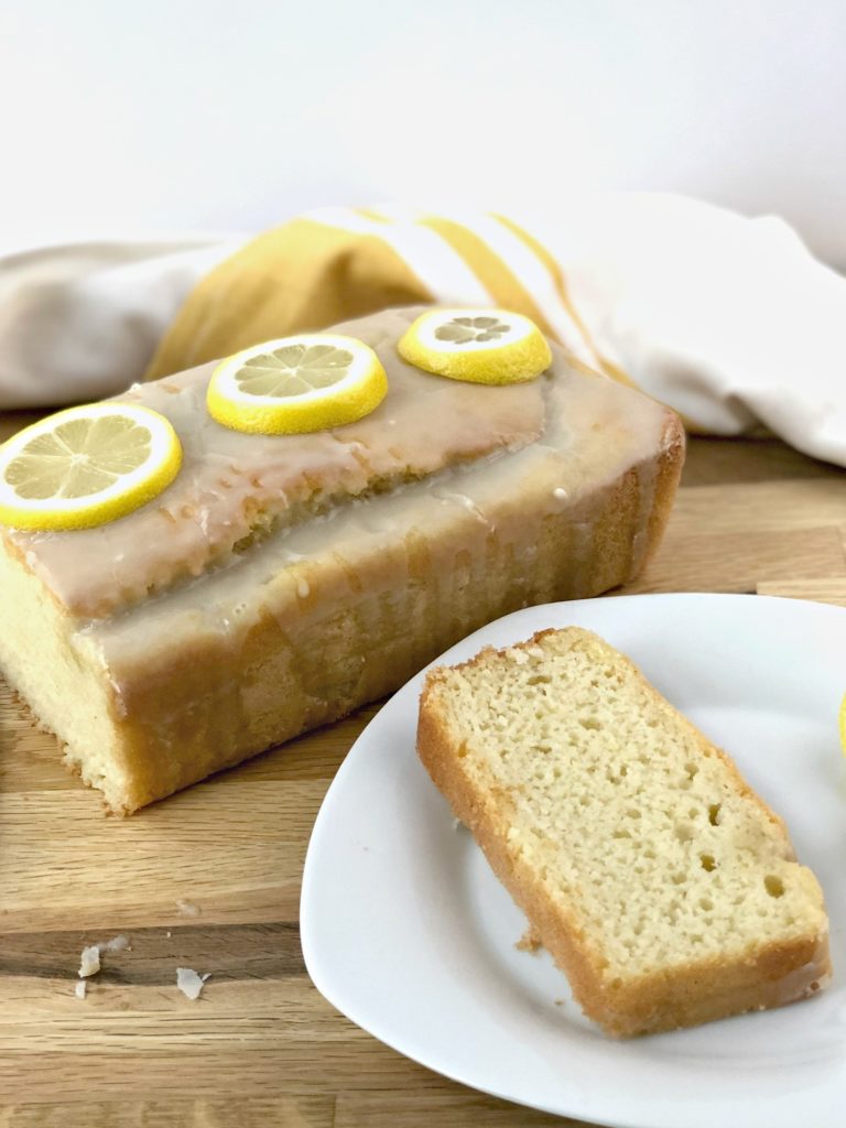 Close up of gluten-free lemon vanilla pound cake