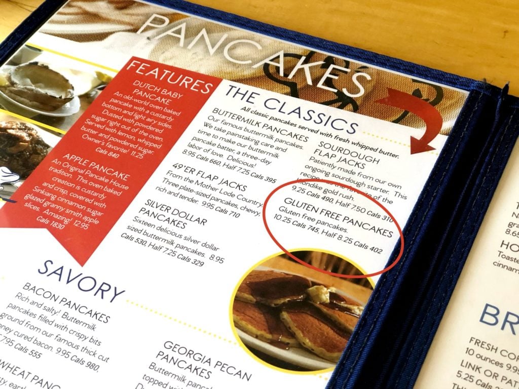 The Original Pancake House Menu - the gluten-free pancakes costs $2 more