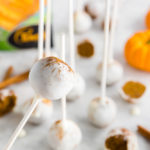 Gluten-Free Pumpkin Bread Cake Pops header image of upclose cake ball