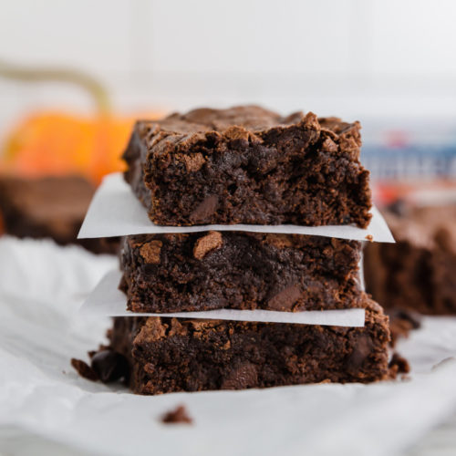 Gluten-Free Double Chocolate Brownies stacked - header