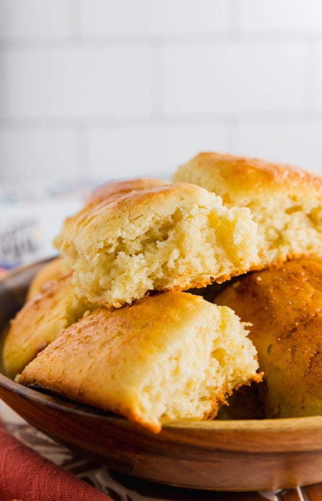 close up of pull apart gluten free dinner rolls