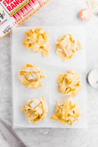 Tray of gluten-free egg noodles cut into strips