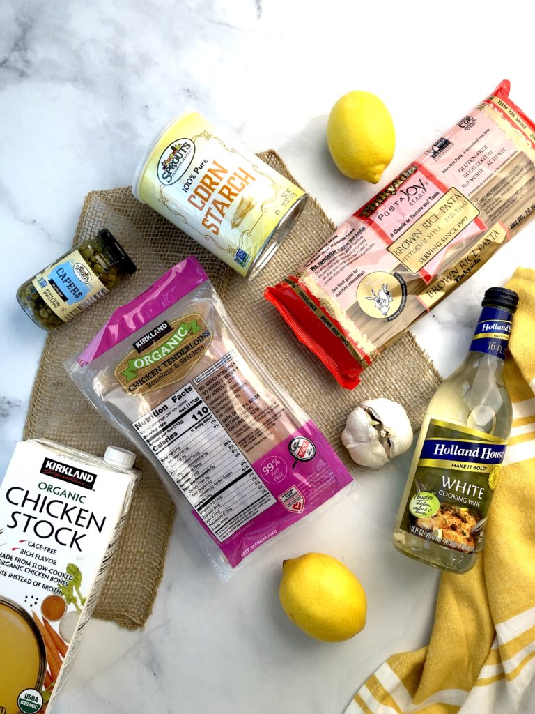 Ingredients for gluten-free lemon chicken piccata bowls