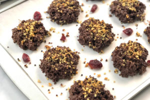 Chocolate covered crispy quinoa clusters header