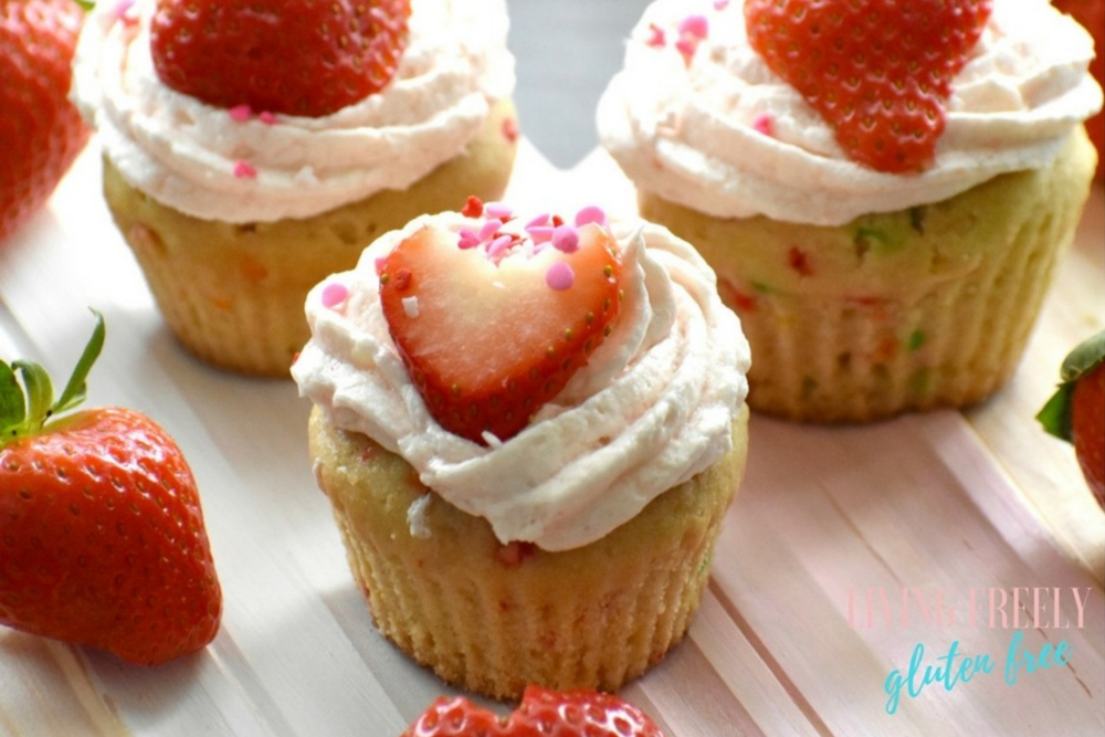 Gluten-free funfetti cupcakes with strawberry buttercream by Living Freely Gluten Free