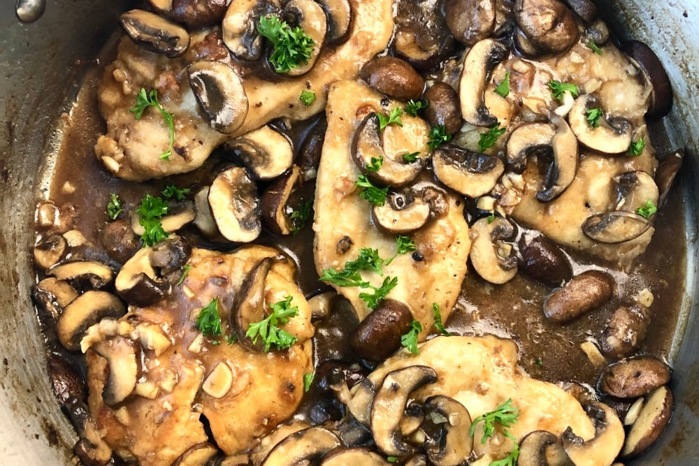 Easy and Light Gluten-Free Chicken Marsala with Roasted Potatoes