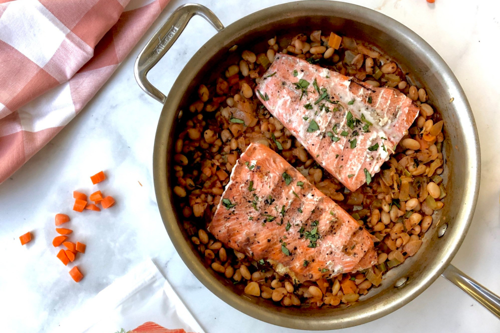 Grilled Wild Salmon with Bean Stew