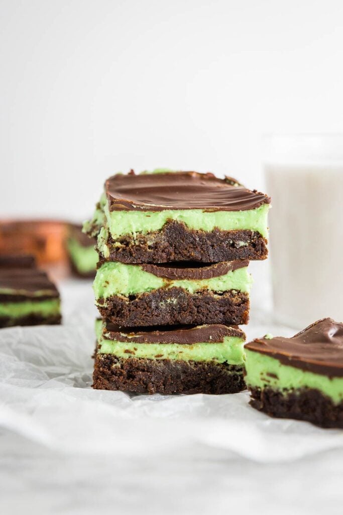 Stack of mint brownies upclose