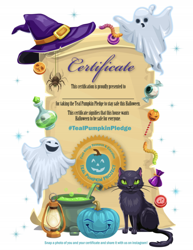 Certificate for Teal Pumpkin Project supporters