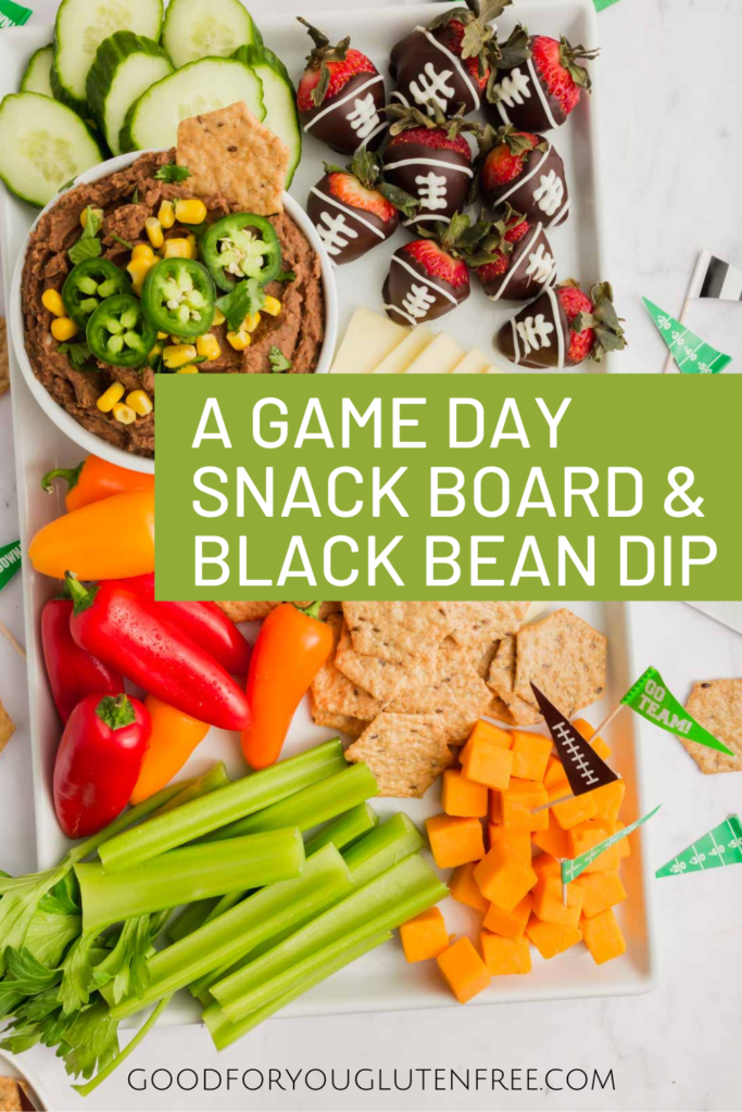 Game Day Snack Board with Homemade Black Bean Dip, Chocolate Covered Football Strawberries, and Crunchmaster Crackers (AD) by Good For You Gluten Free