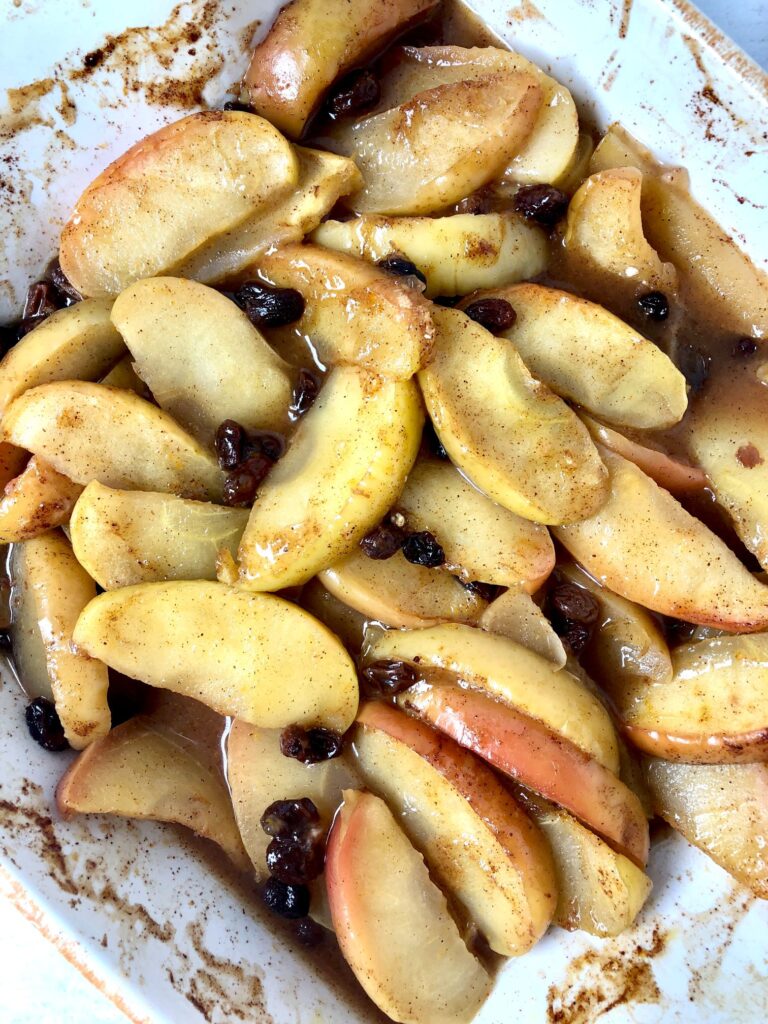 Close up of warm baked apple recipe