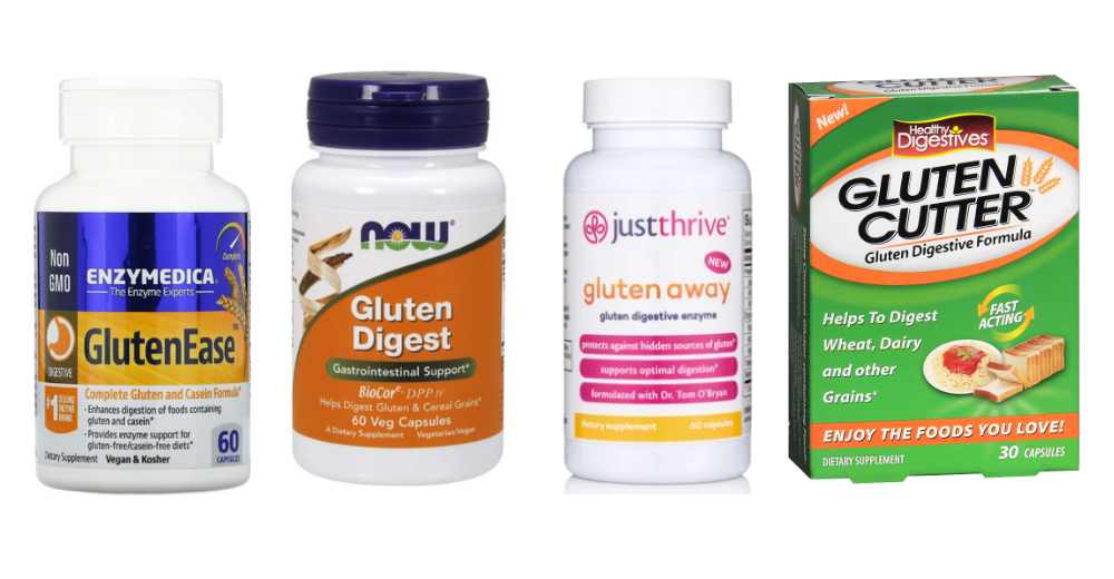 Pictures of various gluten digestive enzyme brands