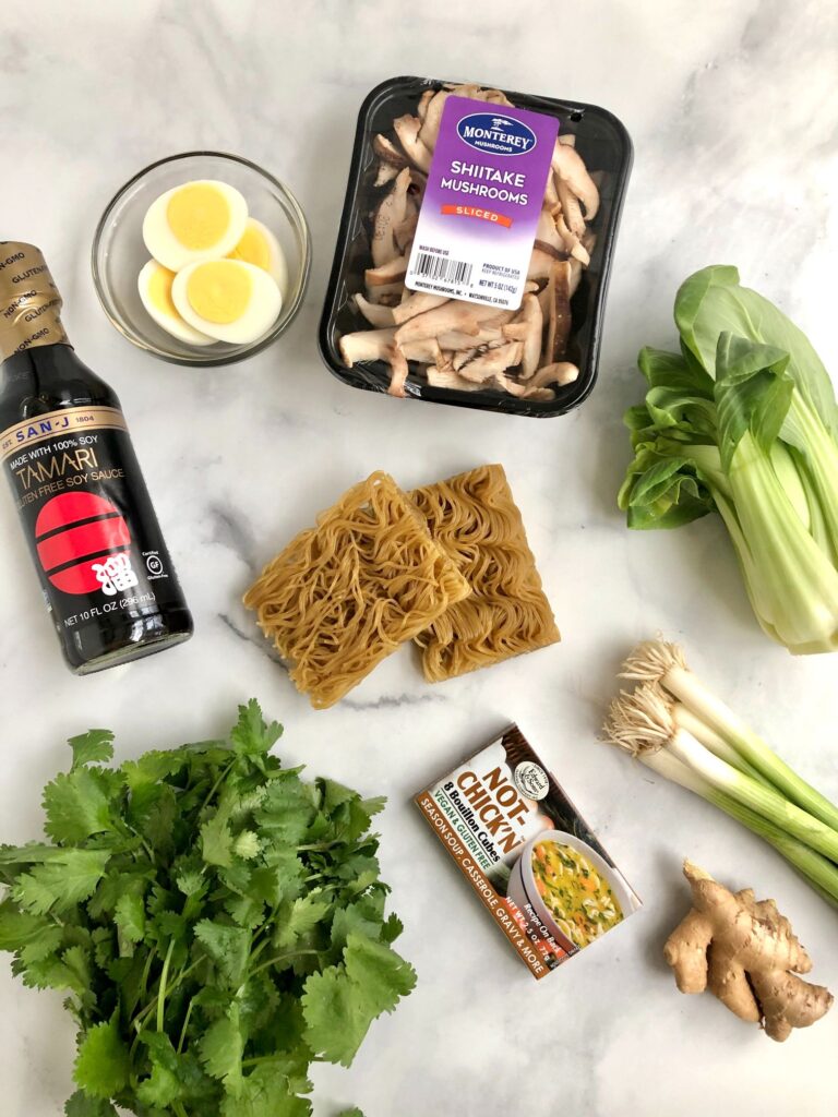 Ingredients for gluten-free ramen noodles soup recipe