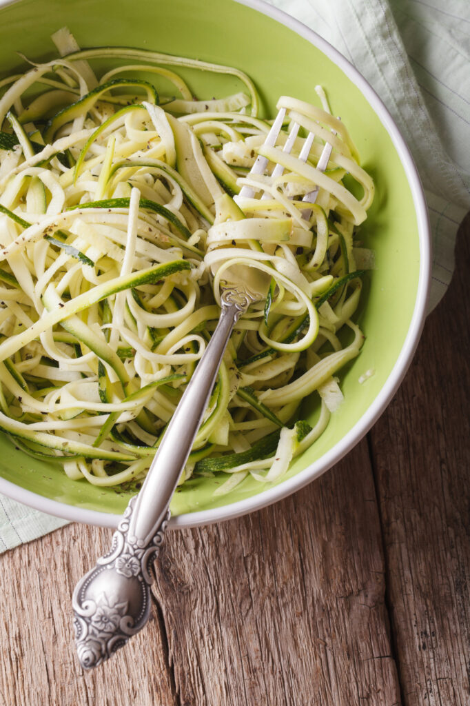 Zucchini noodles (zoodles) in a bowl