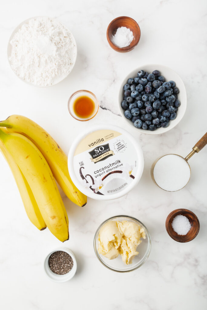 ingredients for the blueberry banana bread recipe