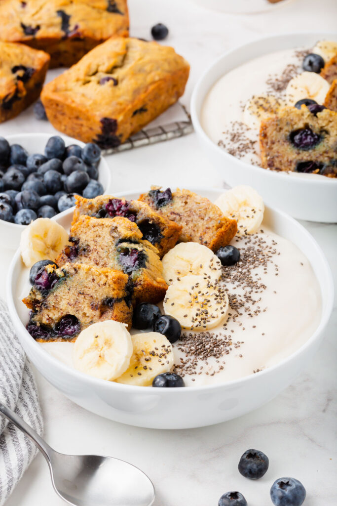Gluten-free blueberry banana bread breakfast bowls