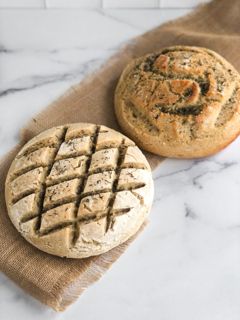 gluten-free artisan bread loaf vs. gluten-free sourdough bread (both pictured side-by-side)