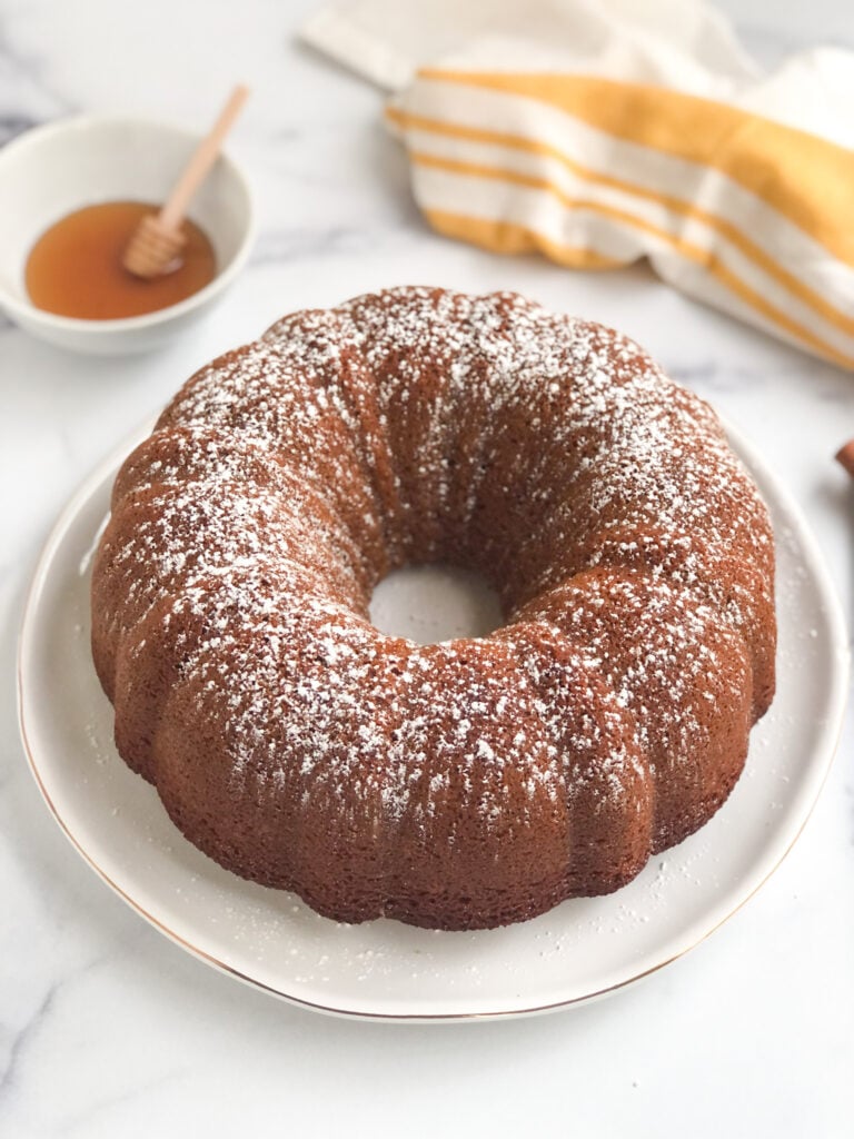 gluten-free honey cake covered with powdered sugar