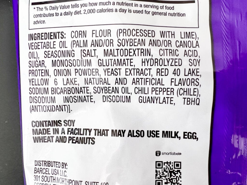 photo of takis ingredient list