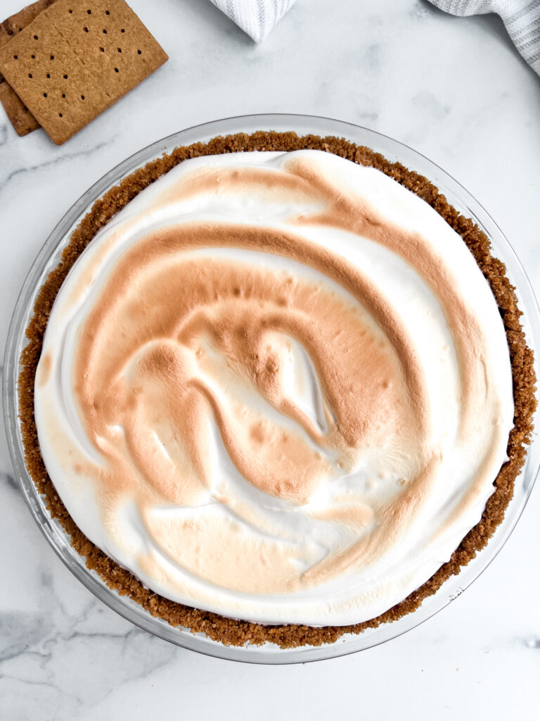 overhead of s'mores pie with gluten-free graham cracker crust