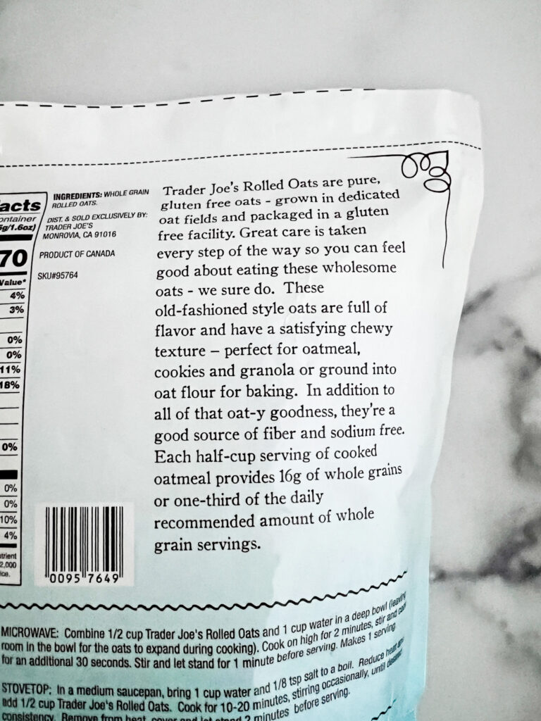 Trader Joe's Rolled oats packaging disclosures