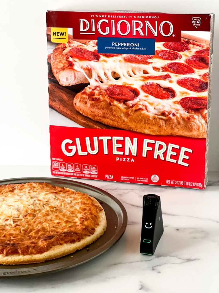 DiGiorno gluten-free pizza contains wheat starch. Nima Sensor test smiles.