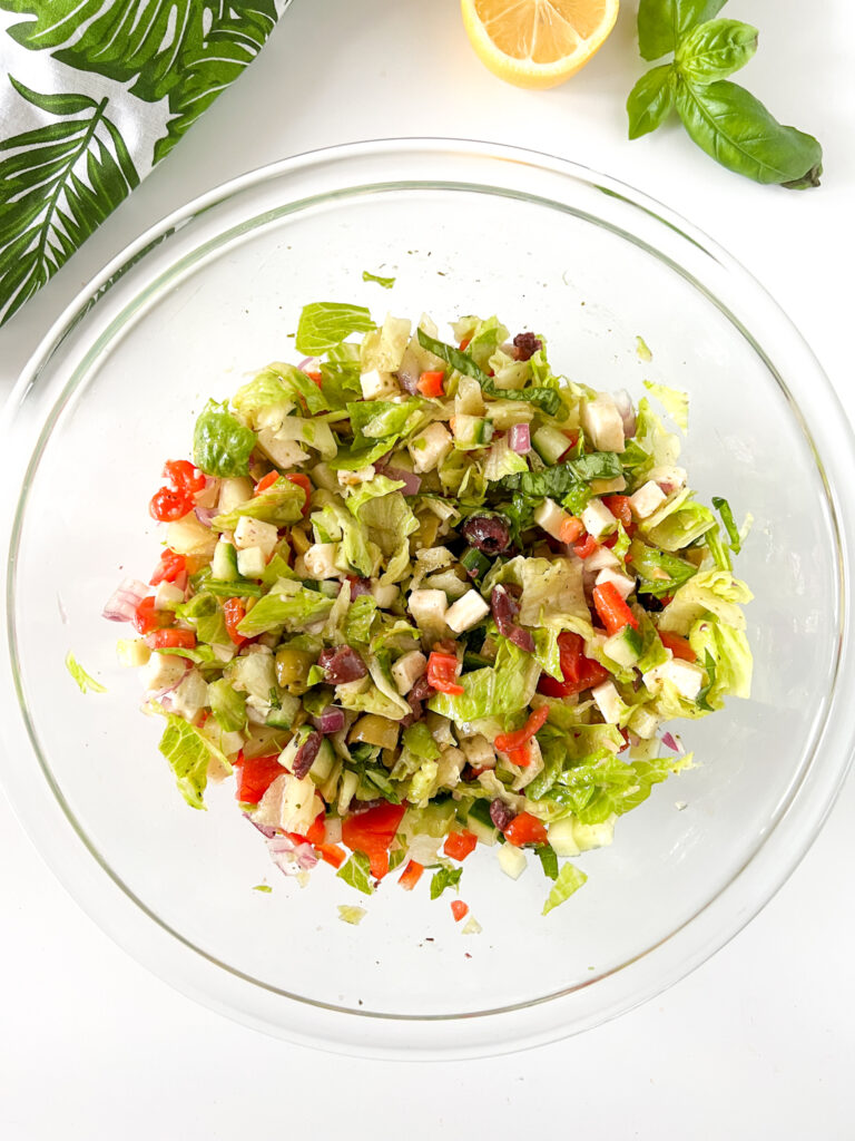 gluten-free greek salad mixed together