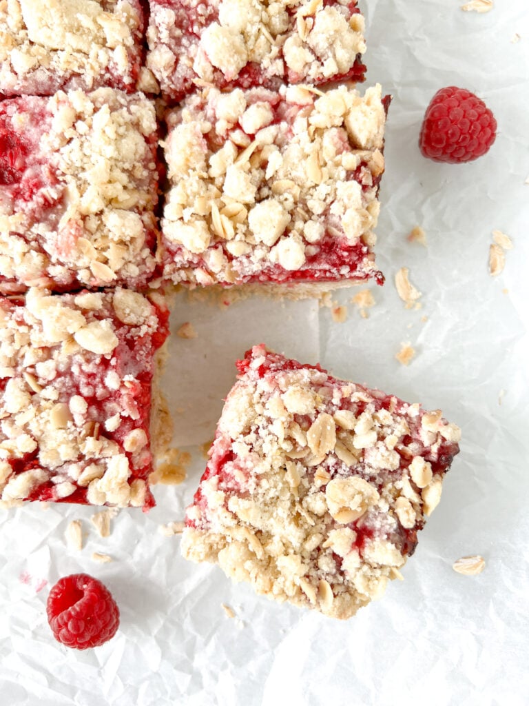 Gluten-Free Raspberry Bars on a serving tray
