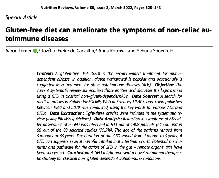 Study about gluten-free diet ameliorating symptoms of autoimmune diseases