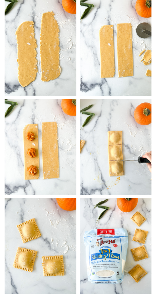 Step by step shaping of the pumpkin ravioli dough