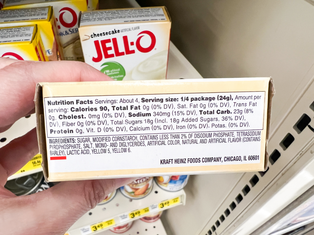 jell-o cheesecake pudding contains barley highlighted on label