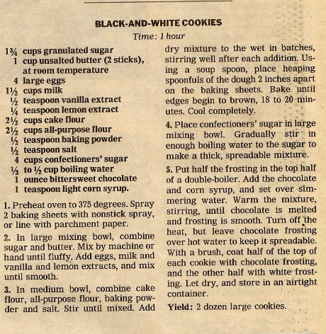 The Glaser Bake Shop original black and white cookie recipe newspaper clipping