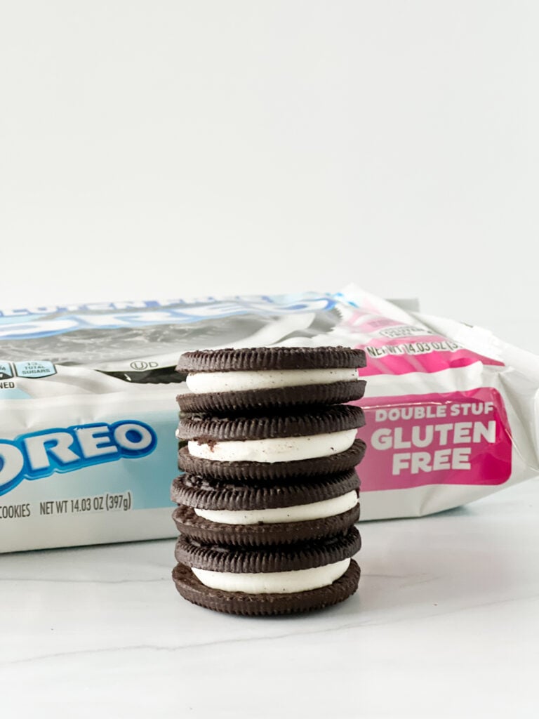 Stack of gluten-free double stuf oreos