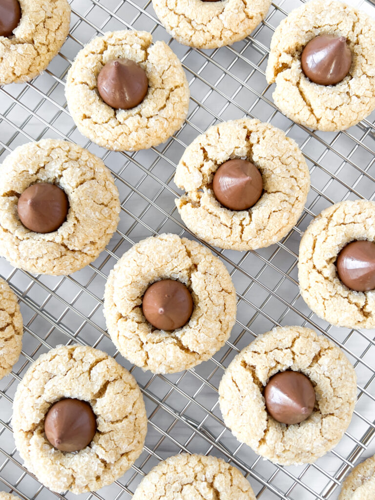 peanut butter blossoms on wire rack