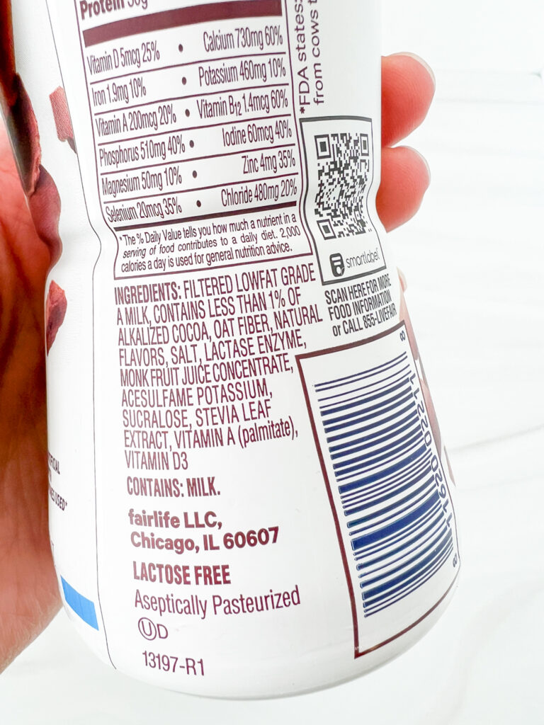 Ingredient list of farlife milk shows oat fiber