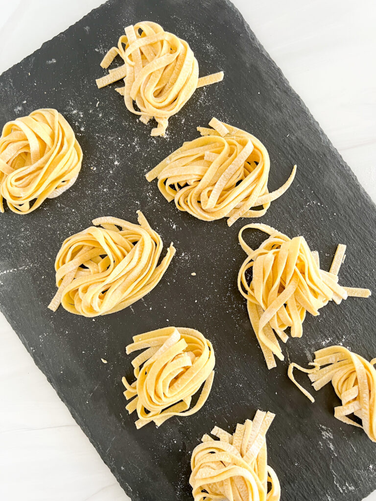 gluten-free pasta strands on a tray