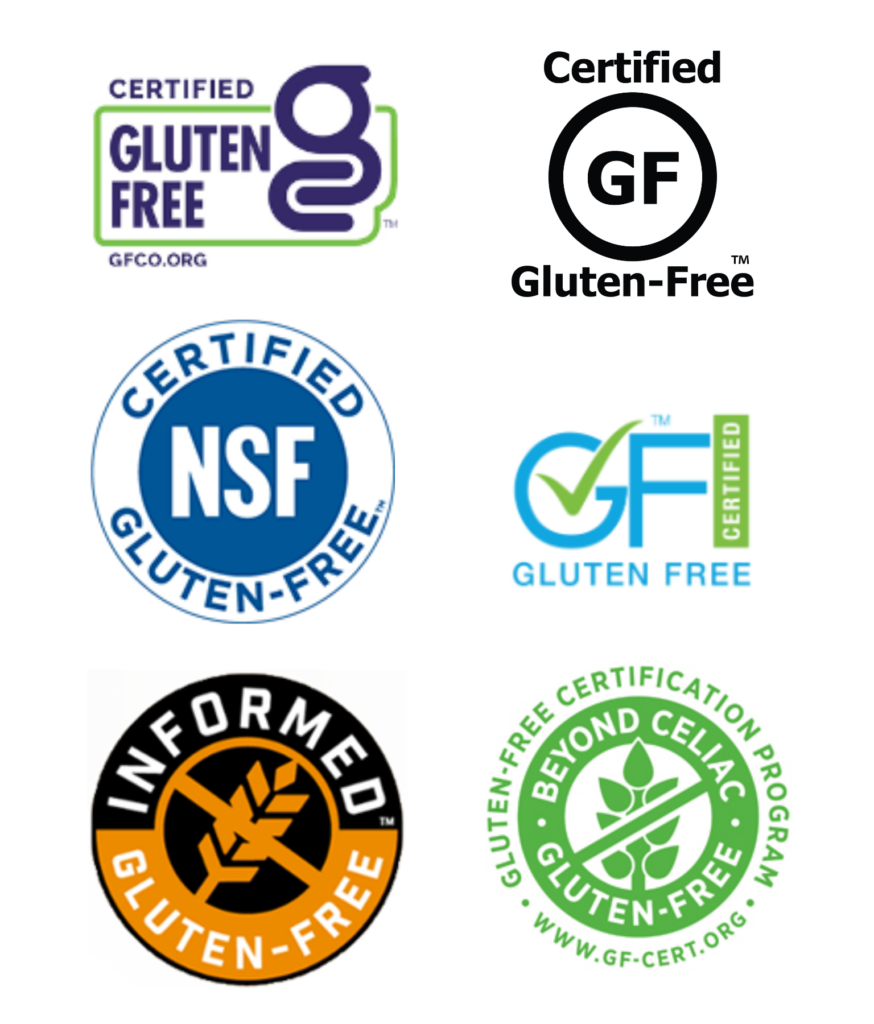 various certified gluten-free logos