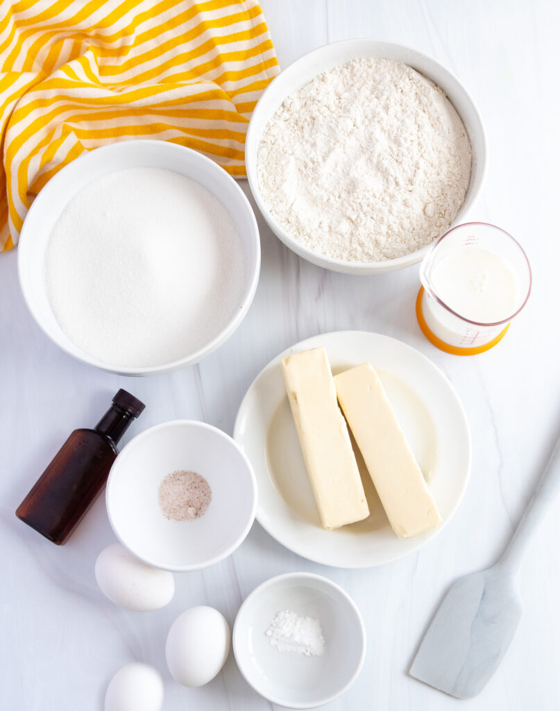 ingredients for pound cake on table