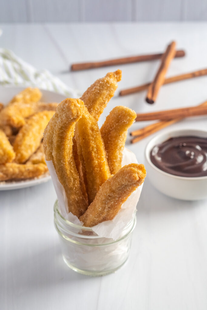 gluten-free churros in a serving dish